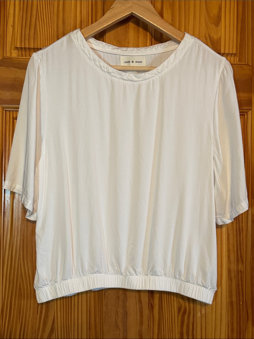 Cloth & Stone White Casual Elastic-Hem Top